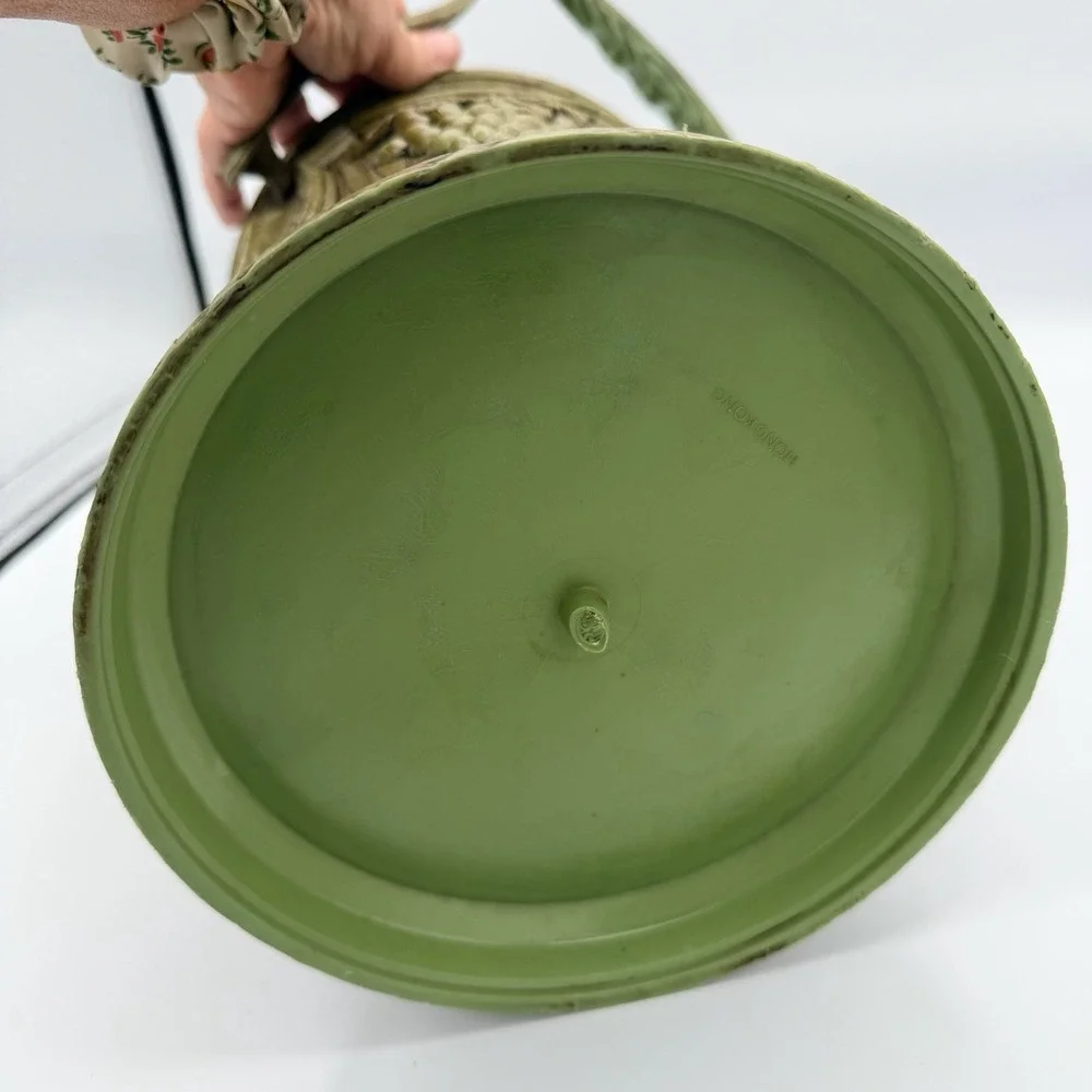 1960s Faux Woodgrain Ice Bucket Grape Cluster Motif Owen Corning Avocado Green